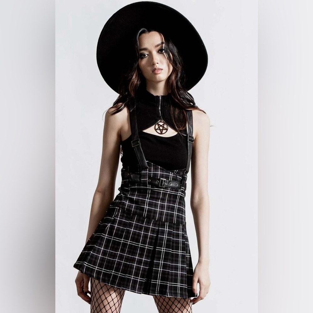 Killstar Tartan skirt with suspenders XXL